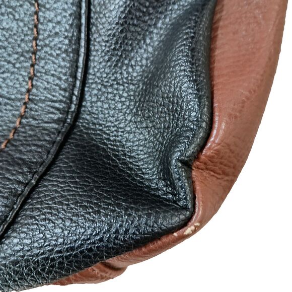 Stone and Co Shoulder Bag Black Brown Outside Zipper Pocket Faux Leather - Picture 8 of 10